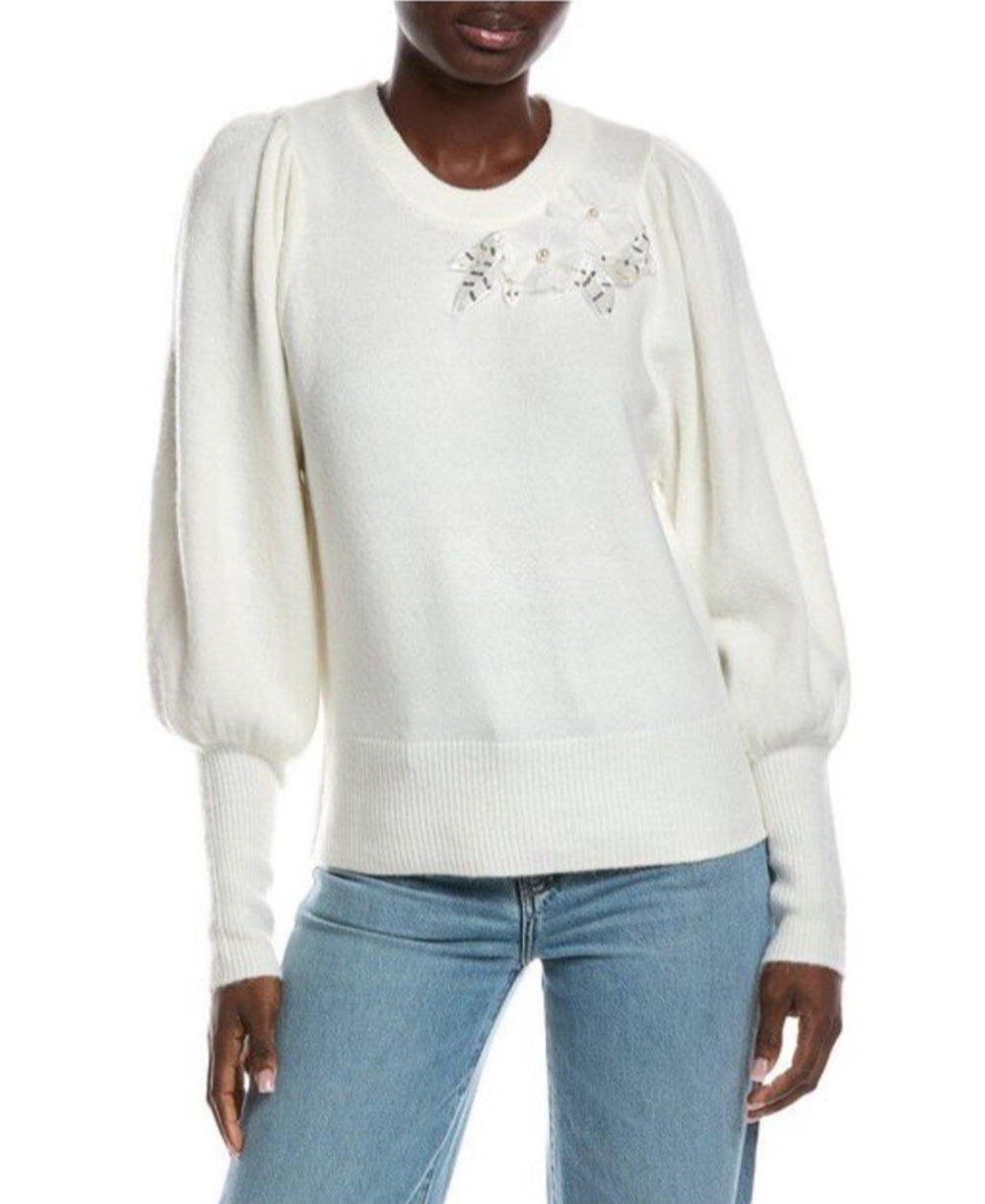 CeCe Sweater Womens XL NEW Delicate Flower Embellished Soft Puff Sleeve Pullover